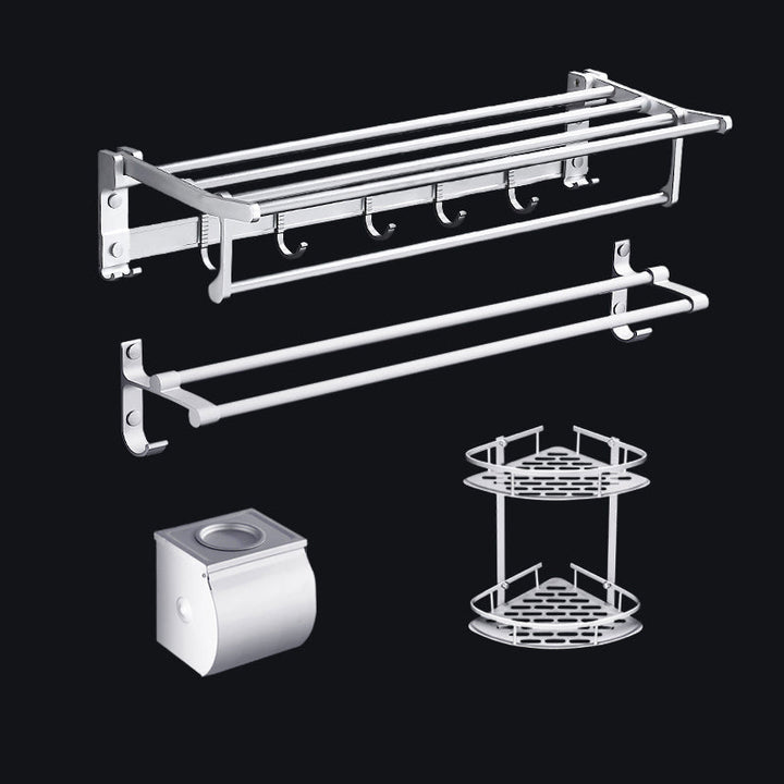 Lisslune | Contemporary silver metal bathroom accessory set with towel holder