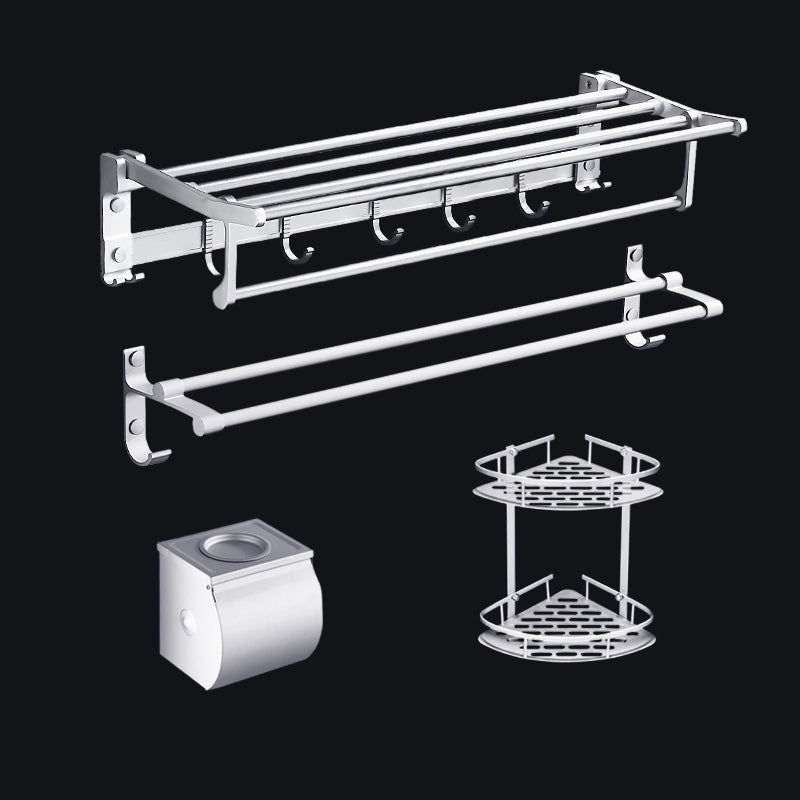 Lisslune | Contemporary silver metal bathroom accessory set with towel rack