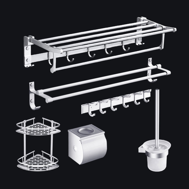 Lisslune | Contemporary silver metal bathroom accessory set with towel rack
