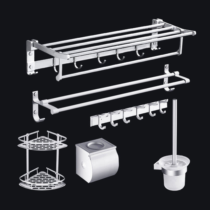 Lisslune | Contemporary silver metal bathroom accessory set with towel rack