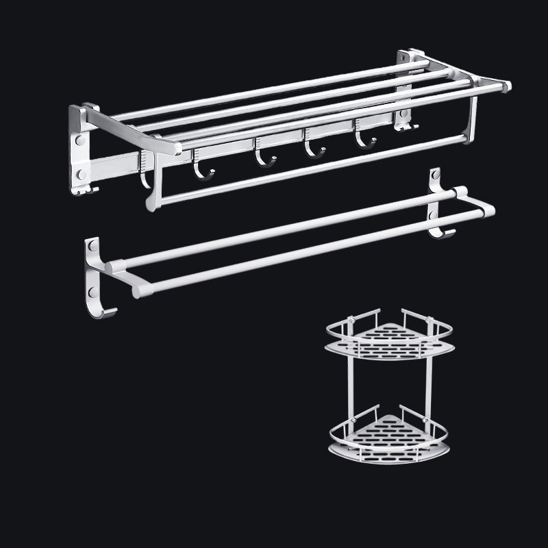 Lisslune | Contemporary silver metal bathroom accessory set with towel holder