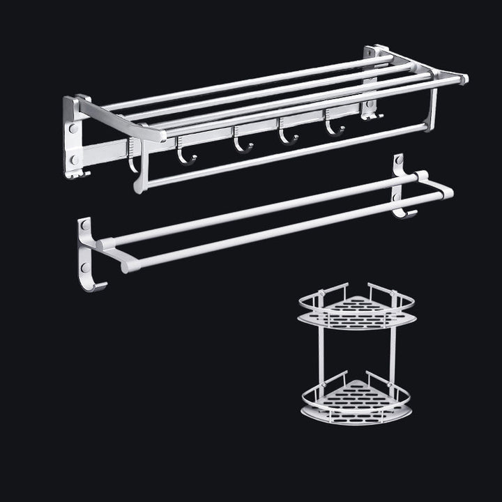 Lisslune | Contemporary silver metal bathroom accessory set with towel holder