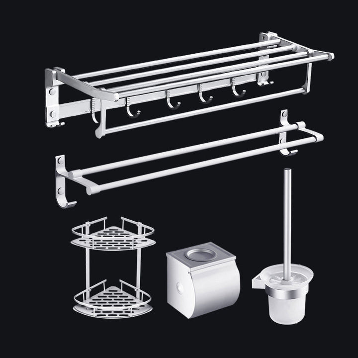 Lisslune | Contemporary silver metal bathroom accessory set with towel holder