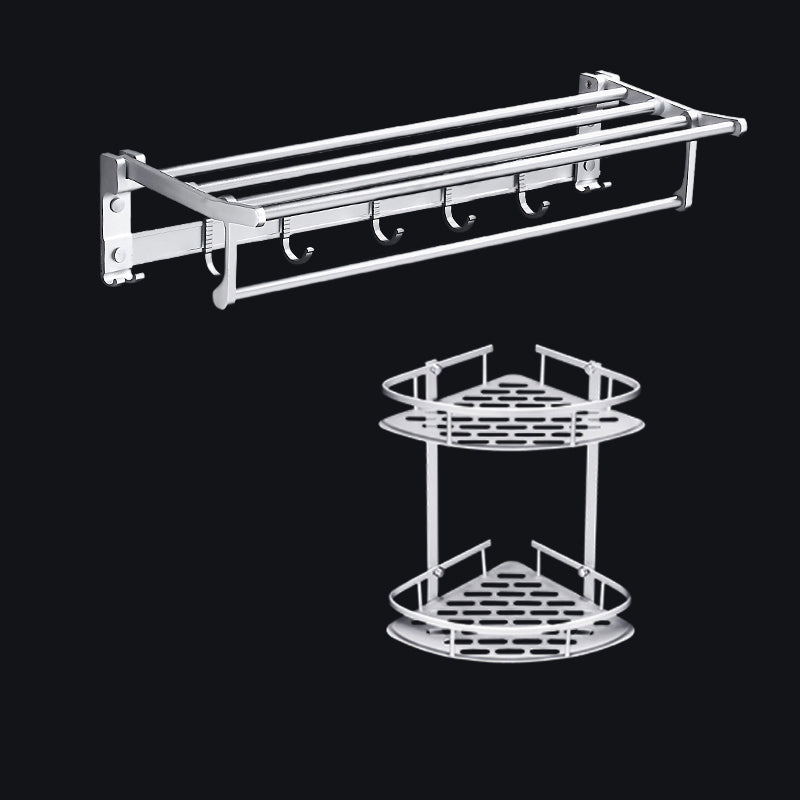 Lisslune | Contemporary silver metal bathroom accessory set with towel holder