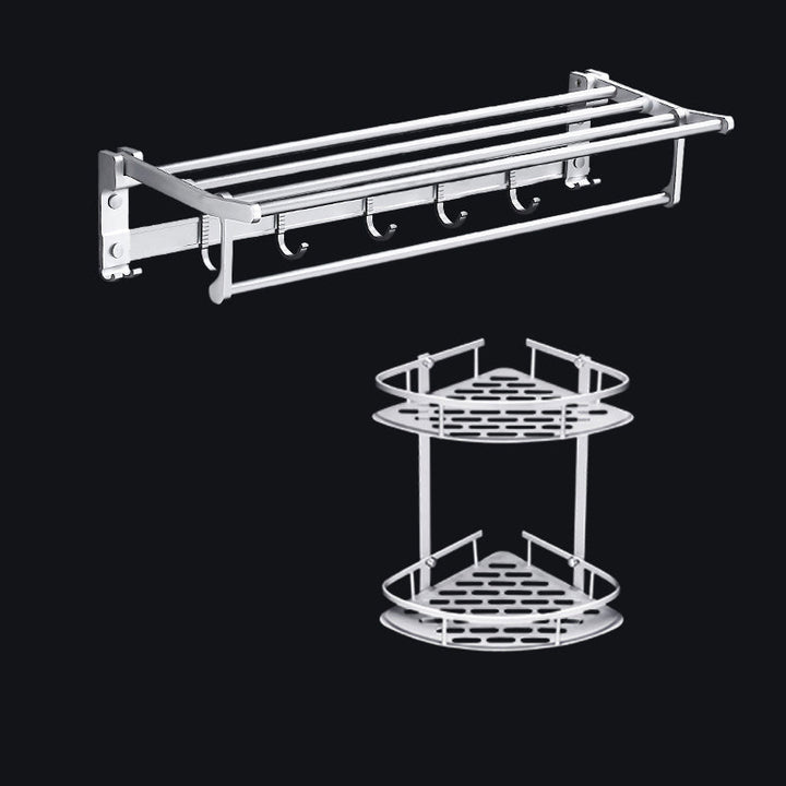 Lisslune | Contemporary silver metal bathroom accessory set with towel rack