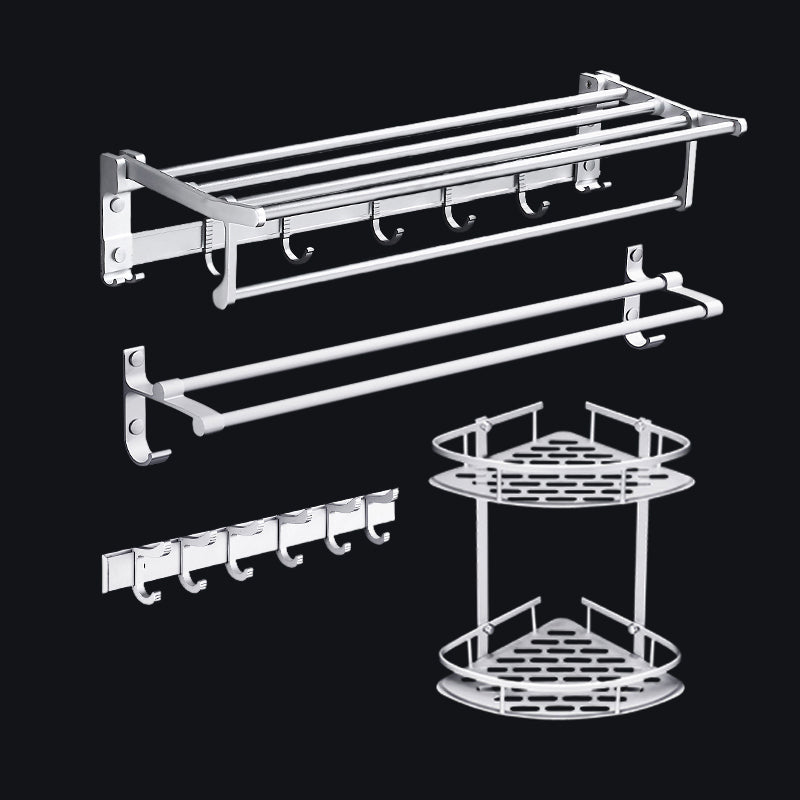 Lisslune | Contemporary silver metal bathroom accessory set with towel rack