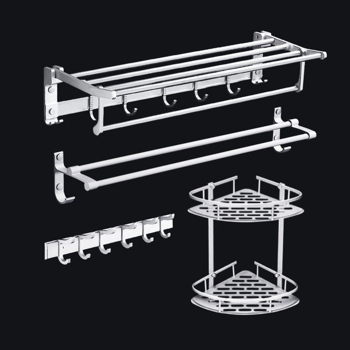 Lisslune | Contemporary silver metal bathroom accessory set with towel rack
