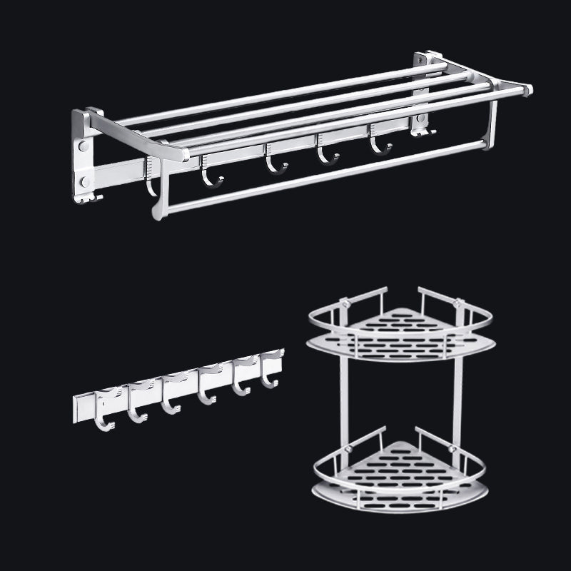 Lisslune | Contemporary silver metal bathroom accessory set with towel holder