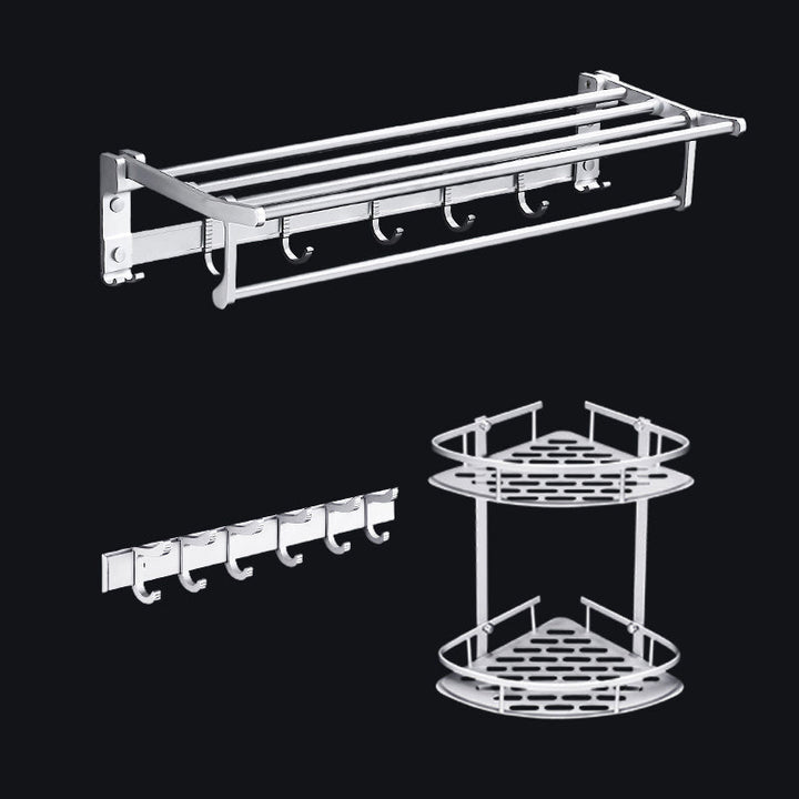 Lisslune | Contemporary silver metal bathroom accessory set with towel holder