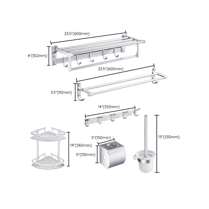 Lisslune | Contemporary silver metal bathroom accessory set with towel rack