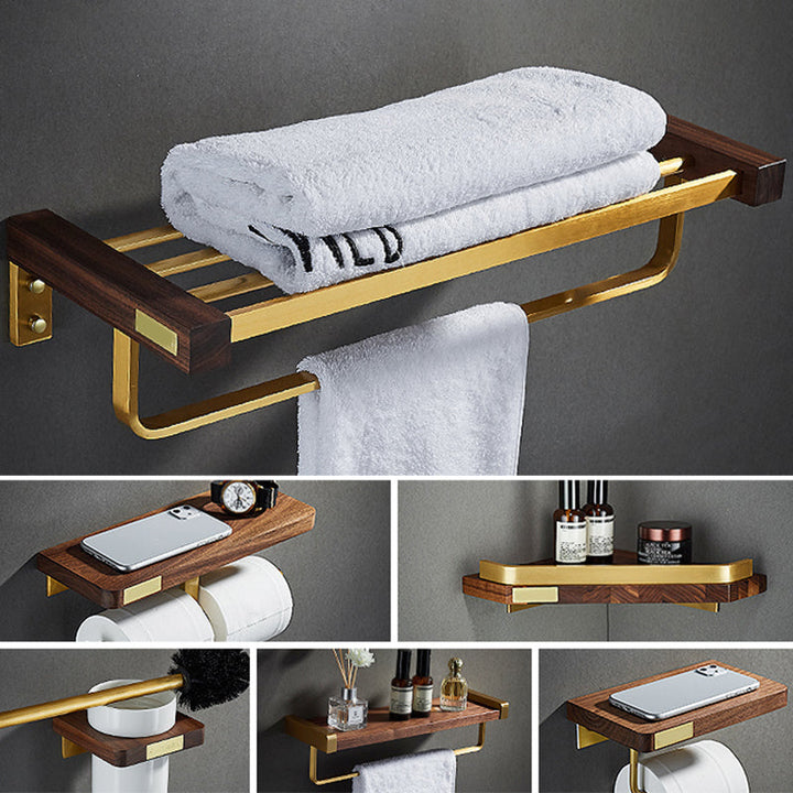 Lisslune | 6-piece Walnut Bathroom Accessories Set Metal Gold Bath Hardware Set
