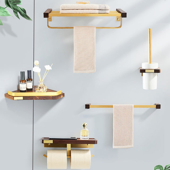 Lisslune | 6-piece walnut bathroom accessory set metal gold bath hardware set