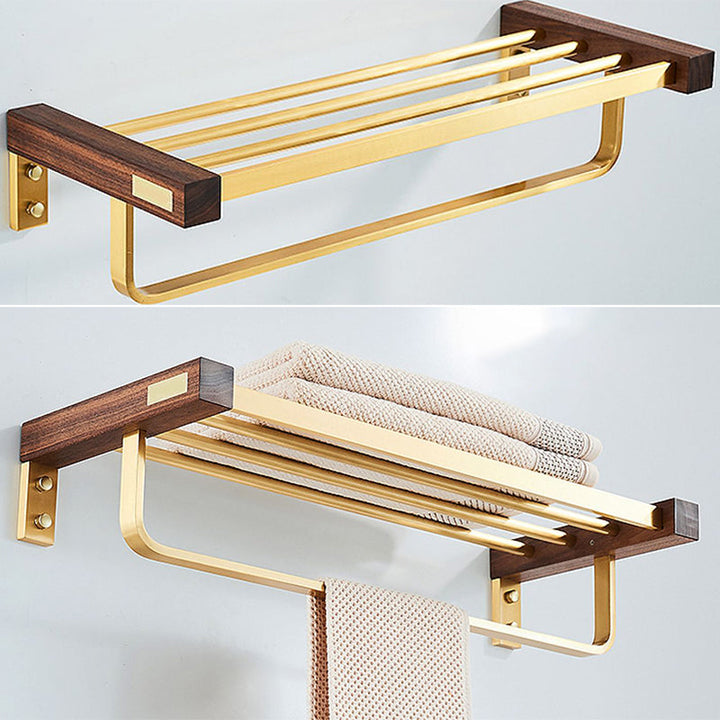 Lisslune | 6-piece walnut bathroom accessory set metal gold bath hardware set