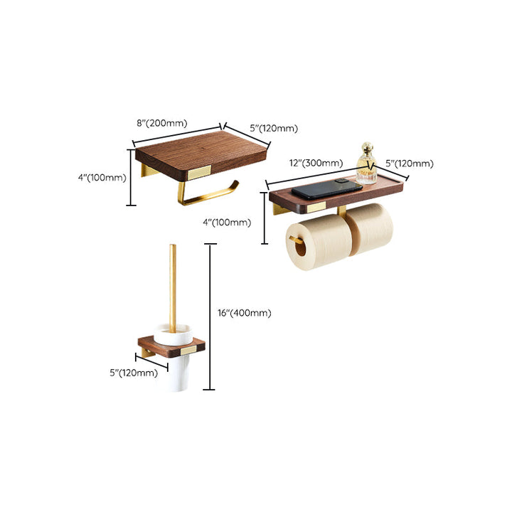 Lisslune | 6-piece walnut bathroom accessory set metal gold bath hardware set