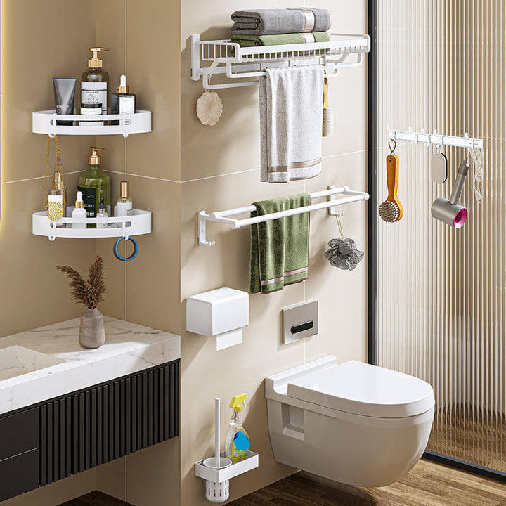 Lisslune | Modern Bathroom Accessories Set in White with Bath Shelf/Towel Bar/Bath Towel Hooks