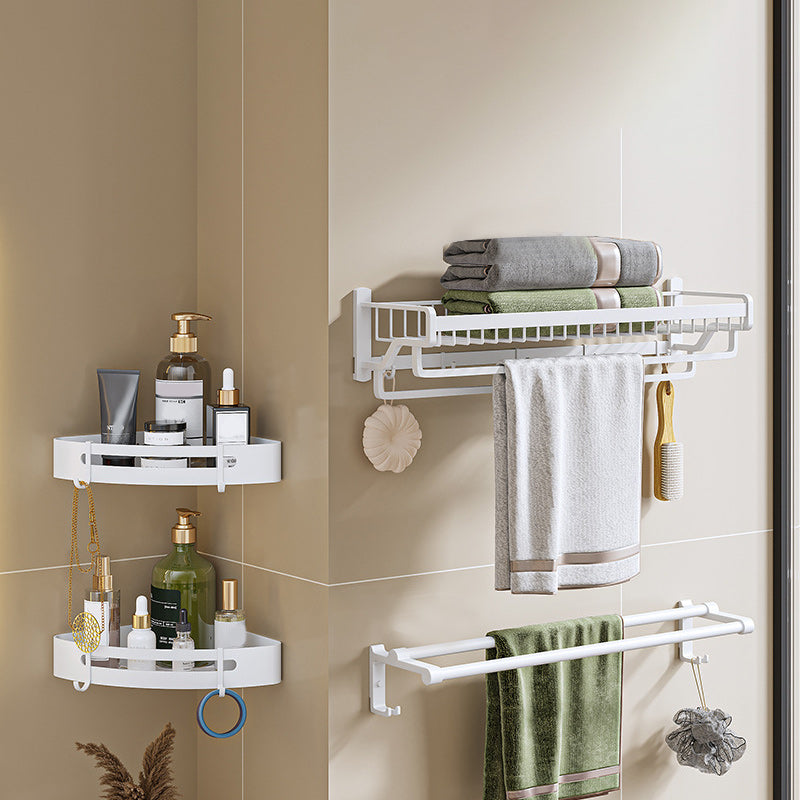 Lisslune | Modern Bathroom Accessories Set in White with Bath Shelf/Towel Bar/Bath Towel Hooks