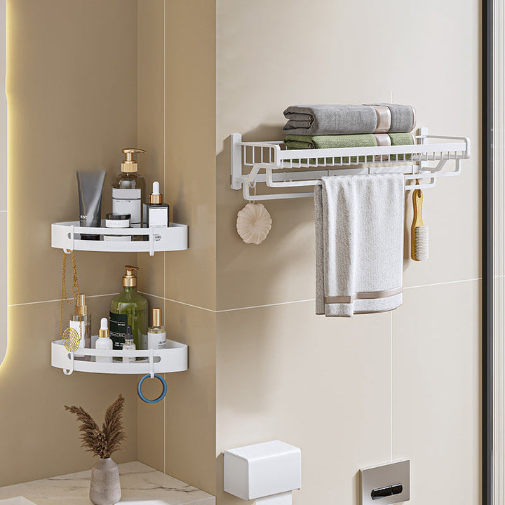 Lisslune | Modern Bathroom Accessories Set in White with Bath Shelf/Towel Bar/Bath Towel Hooks