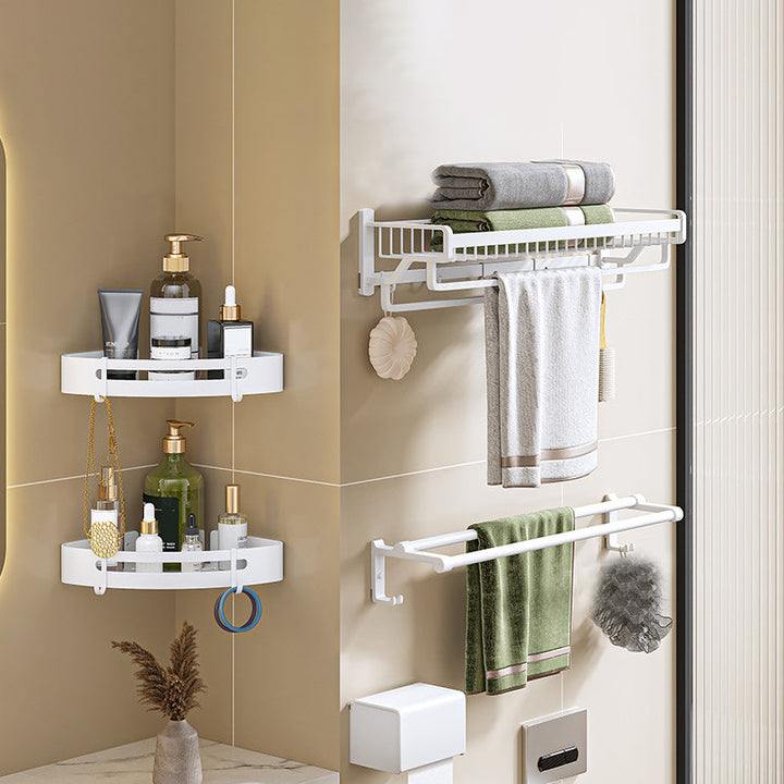 Lisslune | Modern Bathroom Accessories Set in White with Bath Shelf/Towel Bar/Bath Towel Hooks