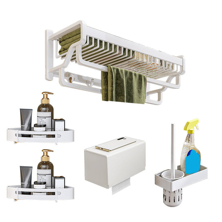 Lisslune | Modern Bathroom Accessories Set in White with Bath Shelf/Towel Bar/Bath Towel Hooks