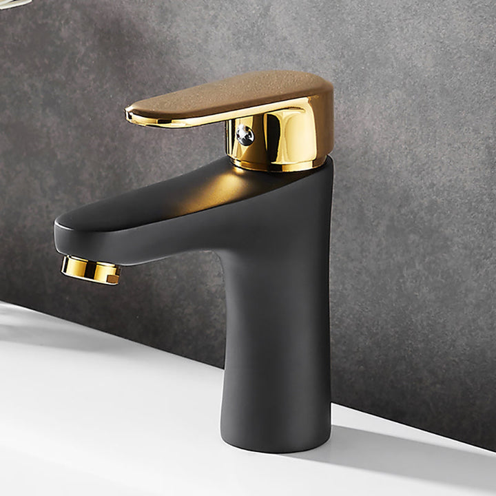Lisslune | Black-Gold Vessel Sink Faucet Lever Handle Low Arc Vessel Faucet