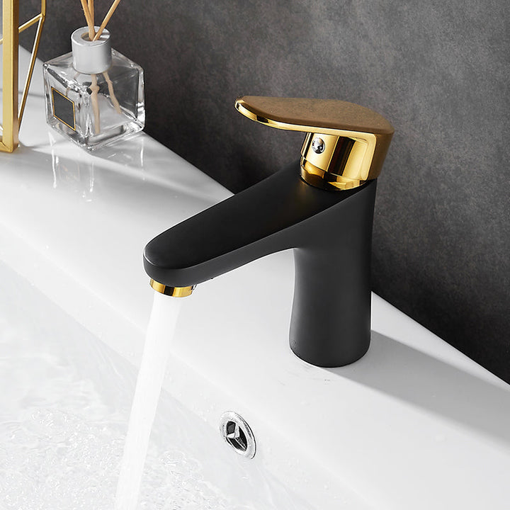Lisslune | Black-Gold Vessel Sink Faucet Lever Handle Low Arc Vessel Faucet