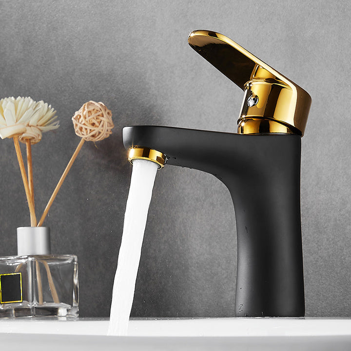 Lisslune | Black-Gold Vessel Sink Faucet Lever Handle Low Arc Vessel Faucet