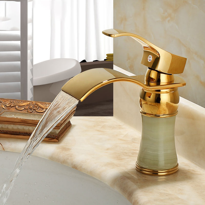 Lisslune | Wall-mounted Copper Roman Bath Faucet Low Arc Roman Bath Faucet Set with Jade
