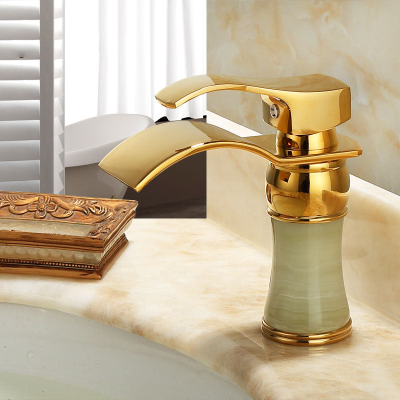 Lisslune | Wall-mounted Copper Roman Bath Faucet Low Arc Roman Bath Faucet Set with Jade
