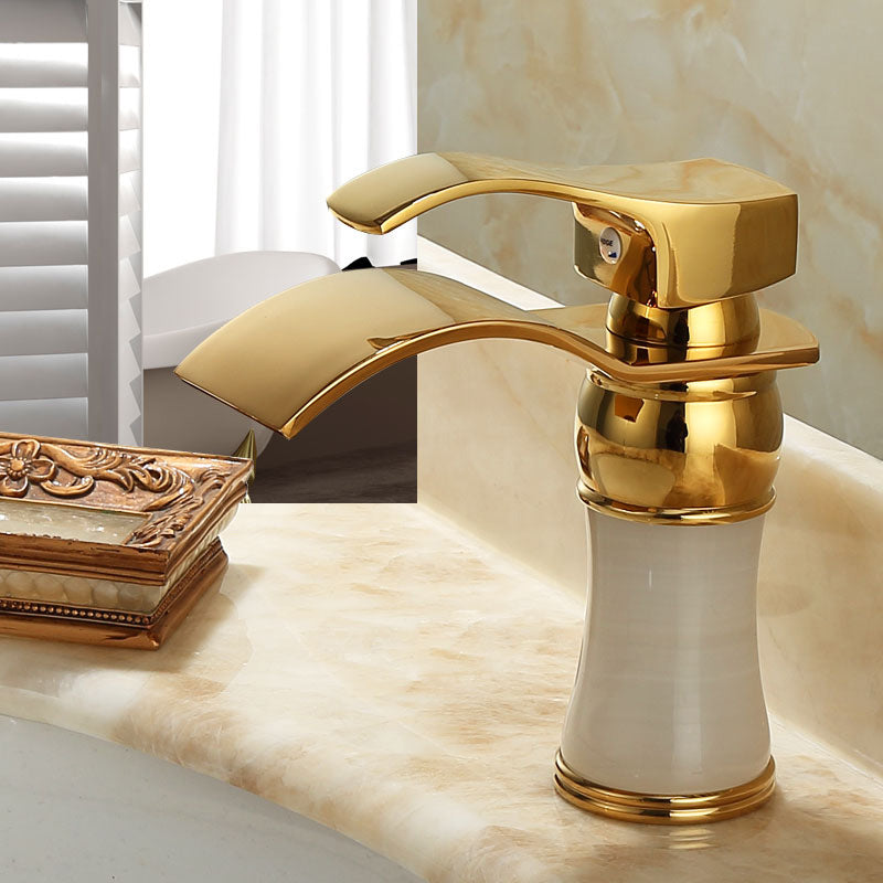 Lisslune | Wall-mounted Copper Roman Bath Faucet Low Arc Roman Bath Faucet Set with Jade