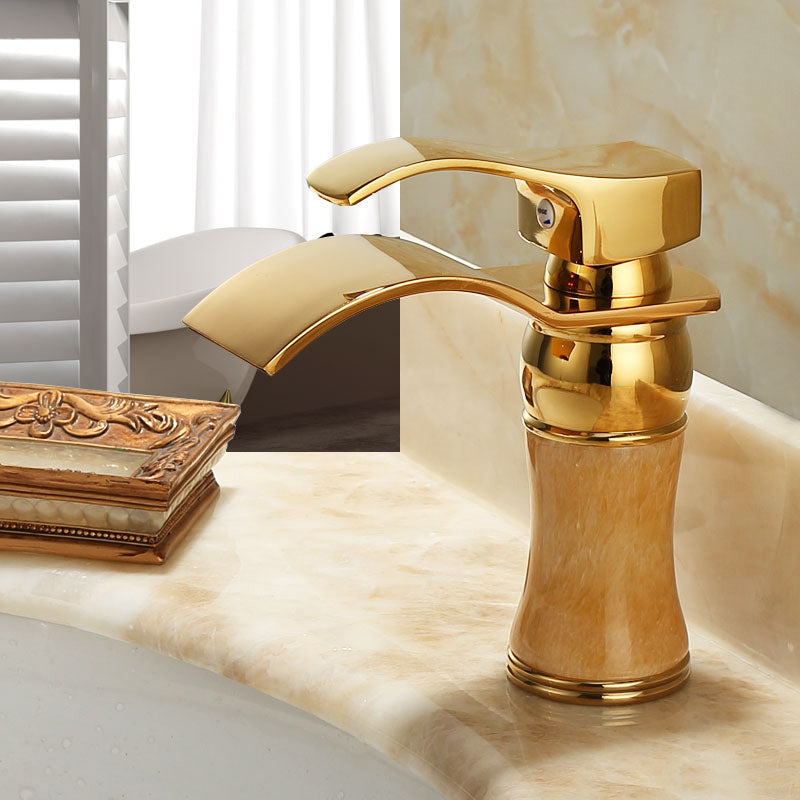 Lisslune | Wall-mounted Copper Roman Bath Faucet Low Arc Roman Bath Faucet Set with Jade