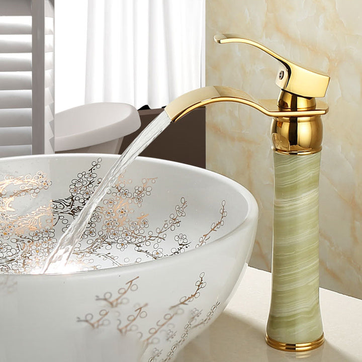 Lisslune | Wall-mounted Copper Roman Bath Faucet Low Arc Roman Bath Faucet Set with Jade