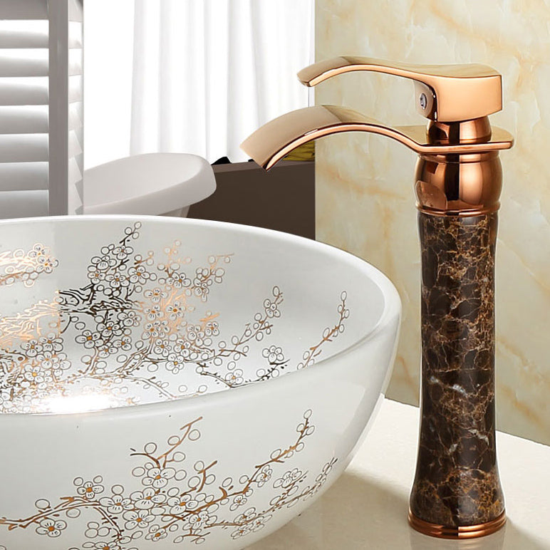 Lisslune | Wall-mounted Copper Roman Bath Faucet Low Arc Roman Bath Faucet Set with Jade