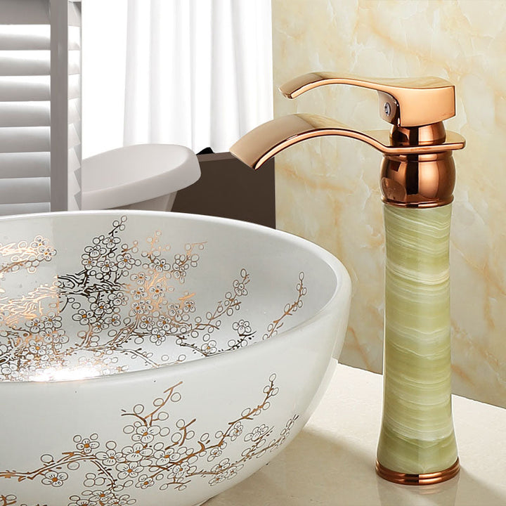 Lisslune | Wall-mounted Copper Roman Bath Faucet Low Arc Roman Bath Faucet Set with Jade