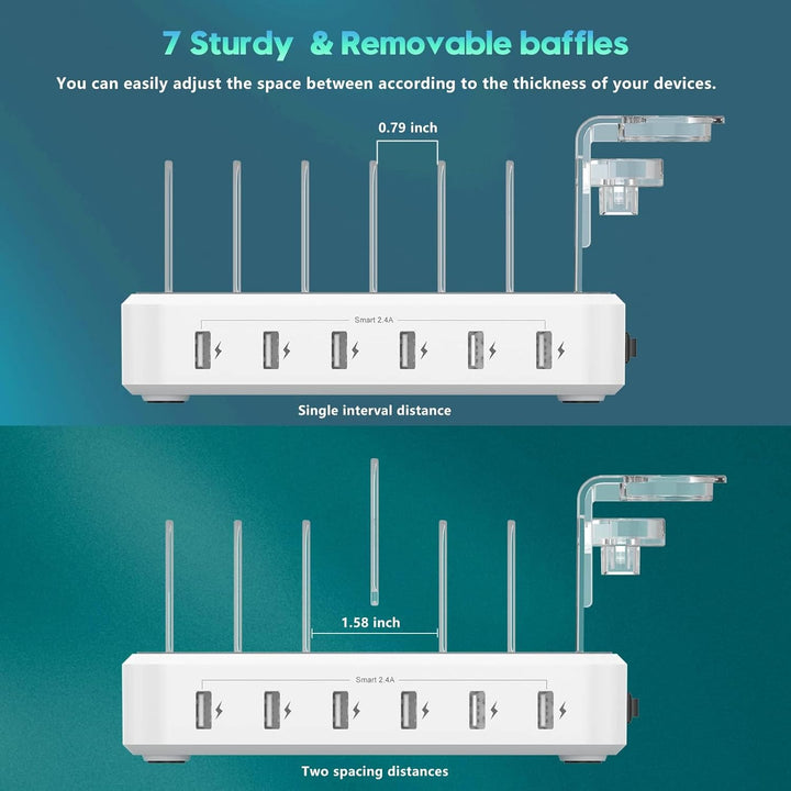 Lisslune | 6-Port Multiple Device Fast Charging Station Organizer with Smart IC & Cable Set