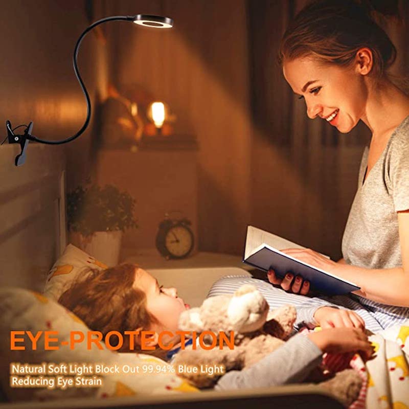 Lisslune | Clip-on Light - Reading lamp with 48 LEDs, 3 color modes and 10 brightness levels, eye protection and flexible gooseneck