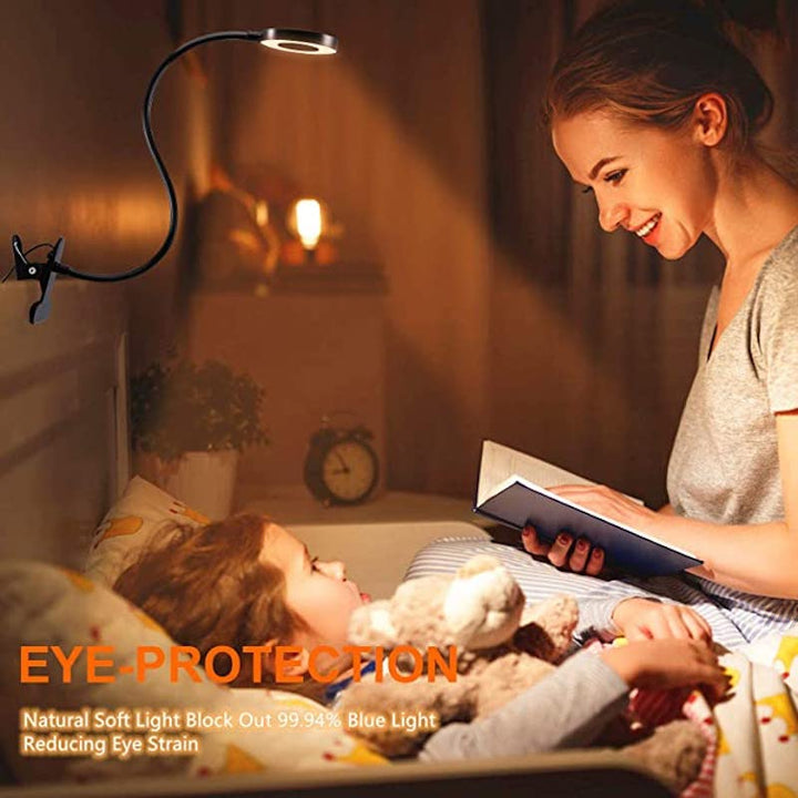 Lisslune | Clip-on Light - Reading lamp with 48 LEDs, 3 color modes and 10 brightness levels, eye protection and flexible gooseneck