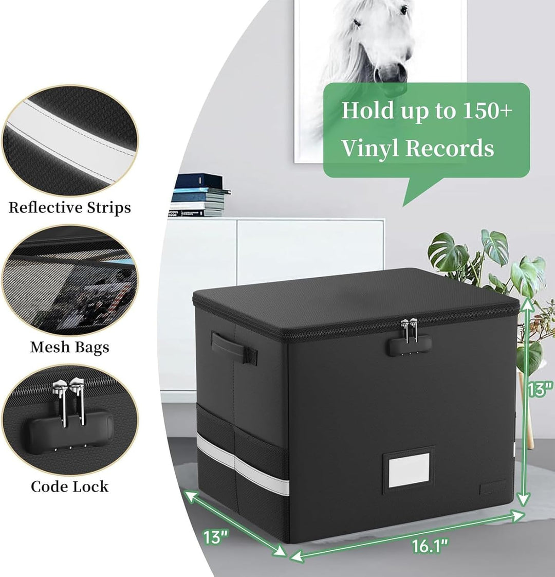Lisslune | Fireproof Record Storage Case – Waterproof Organizer for 150+ 12-Inch Records – Arcion