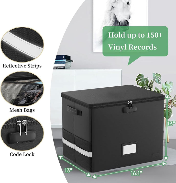 Lisslune | Fireproof Record Storage Case – Waterproof Organizer for 150+ 12-Inch Records – Arcion