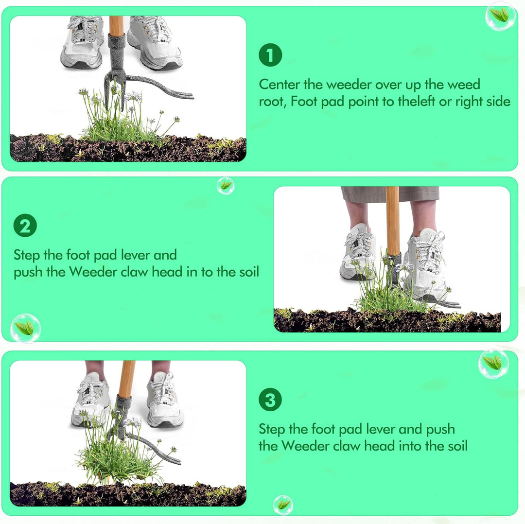Lisslune | Weed puller with 4-claw head – Effective garden tool made of iron for root removal