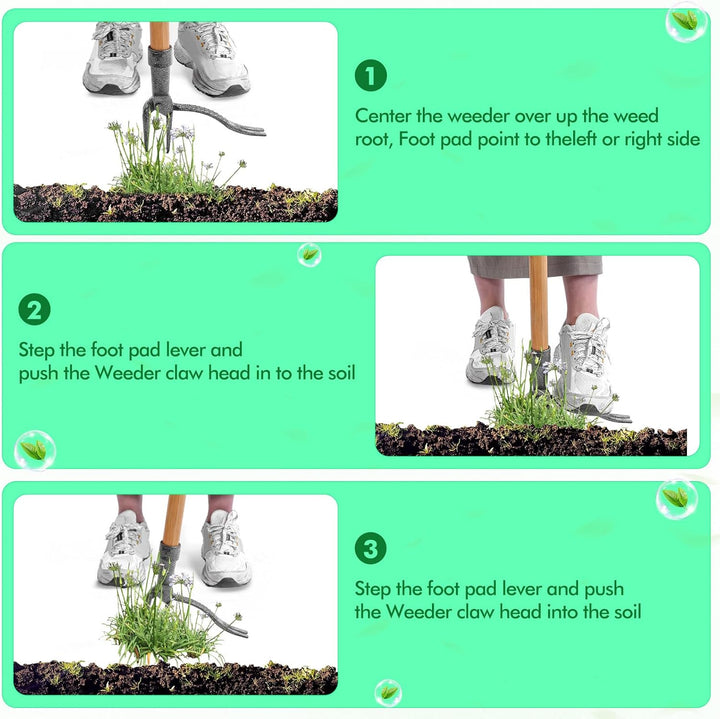 Lisslune | Weed puller with 4-claw head – Effective garden tool made of iron for root removal