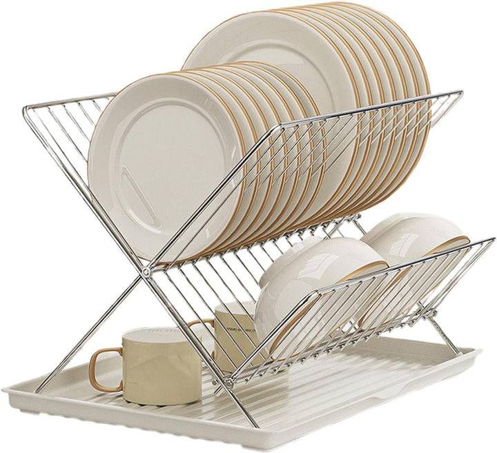 Skorter | Folding Dish Drying Rack – 2-Tier Countertop Drainer with Detachable Tray – Kelvra