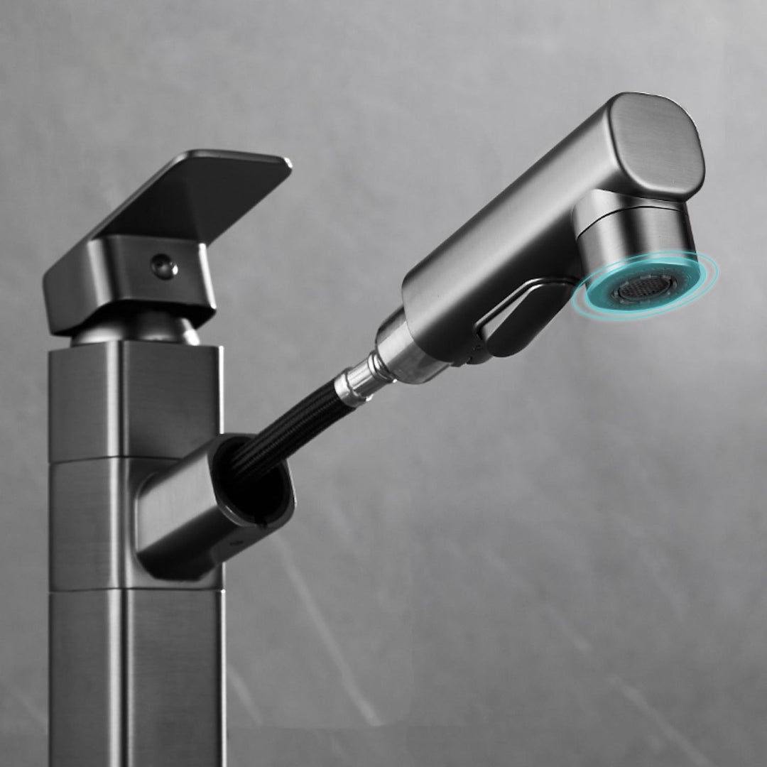 Lisslune | Bathroom Vessel Faucet Swivel Spout Single Handle Faucet with Pull-Out Spray Head