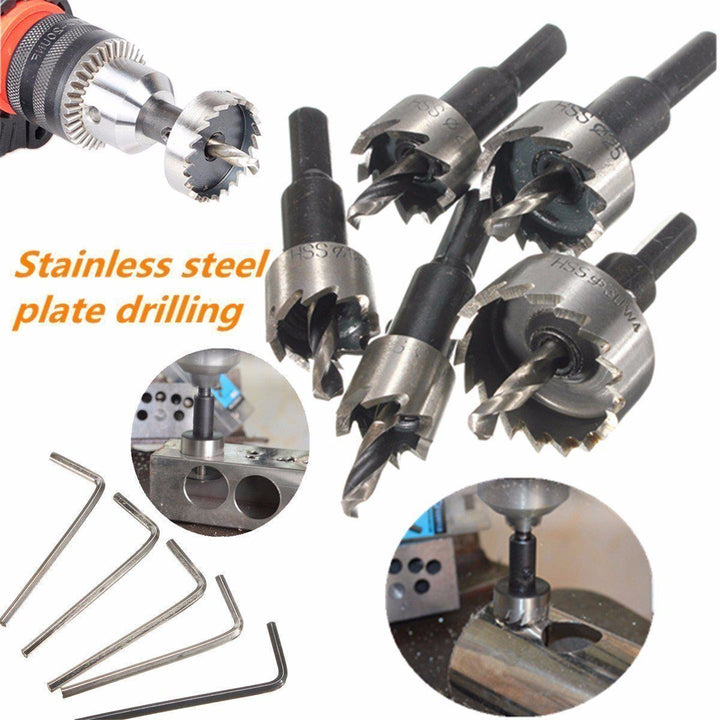 Lisslune | 5PCS Carbide Tip HSS Drill Hole Saw Set Stainless Steel Metal Alloy 16-30mm