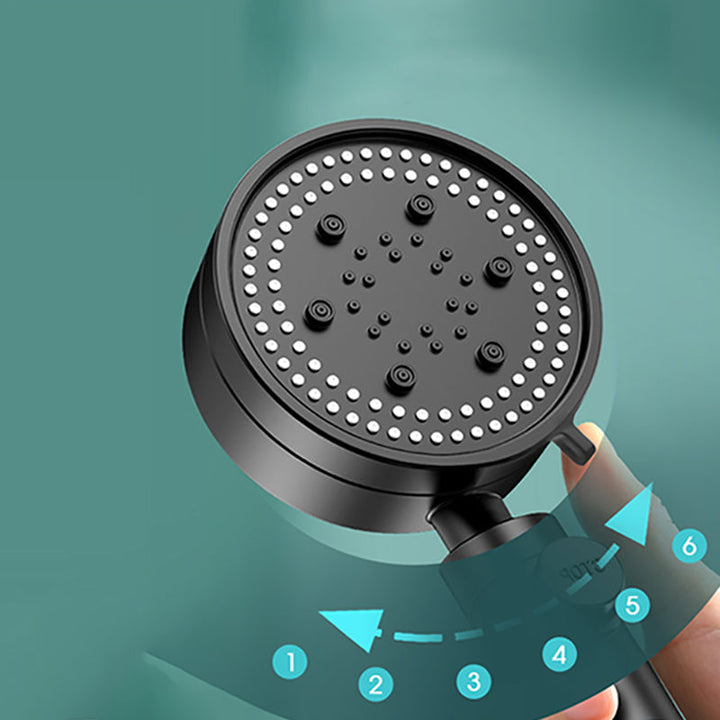 Lisslune | Modern 6 Setting Shower Head Adjustable Spray Pattern Matt Black Round Shower Head