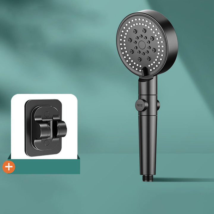 Lisslune | Modern 6 Setting Shower Head Adjustable Spray Pattern Matt Black Round Shower Head