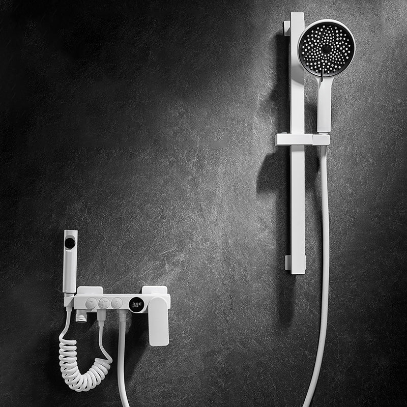 Lisslune | Round Shower Set White Wall Mounted Hand Shower Lever Handle Shower Hose Swiveling Shower Set