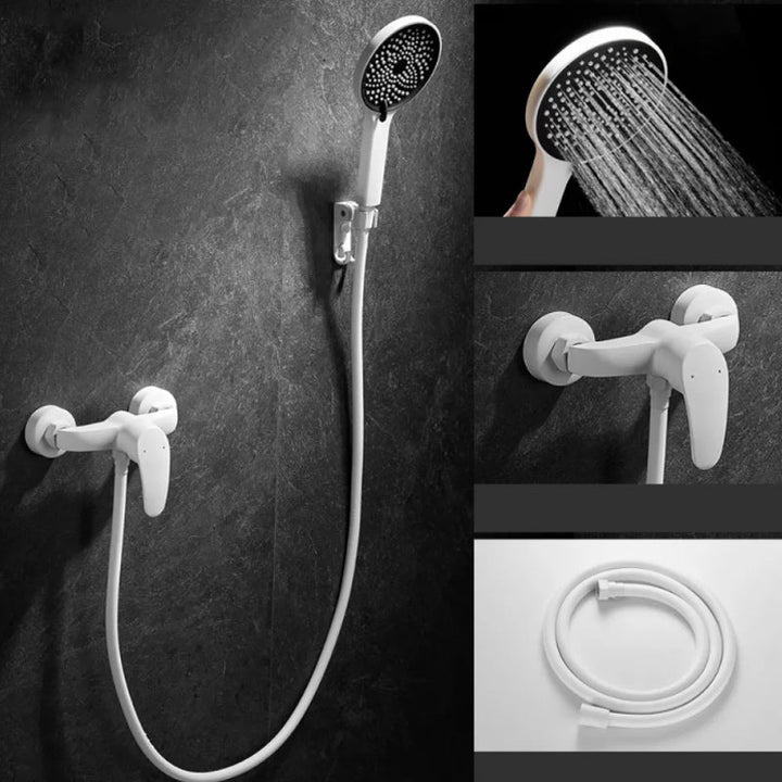 Lisslune | Round Shower Set White Wall Mounted Hand Shower Lever Handle Shower Hose Swiveling Shower Set