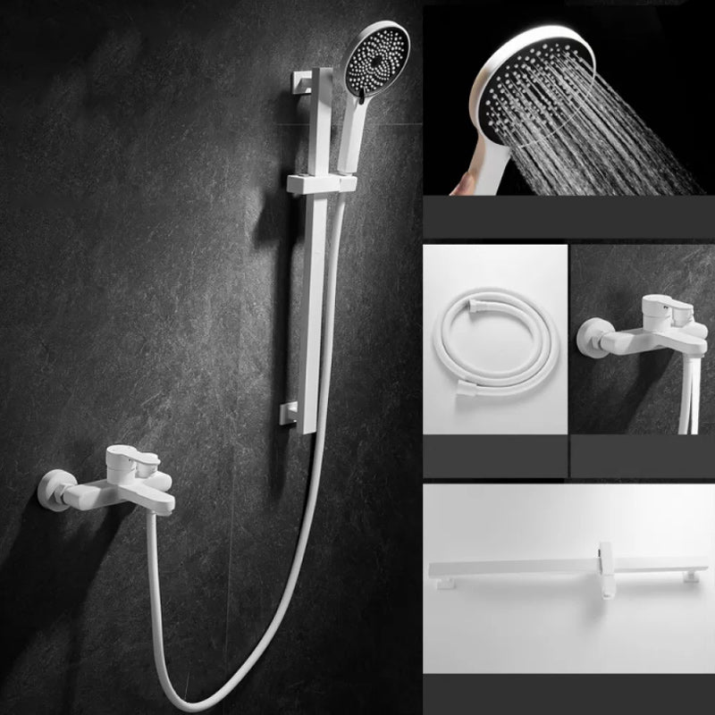 Lisslune | Round Shower Set White Wall Mounted Hand Shower Lever Handle Shower Hose Swiveling Shower Set