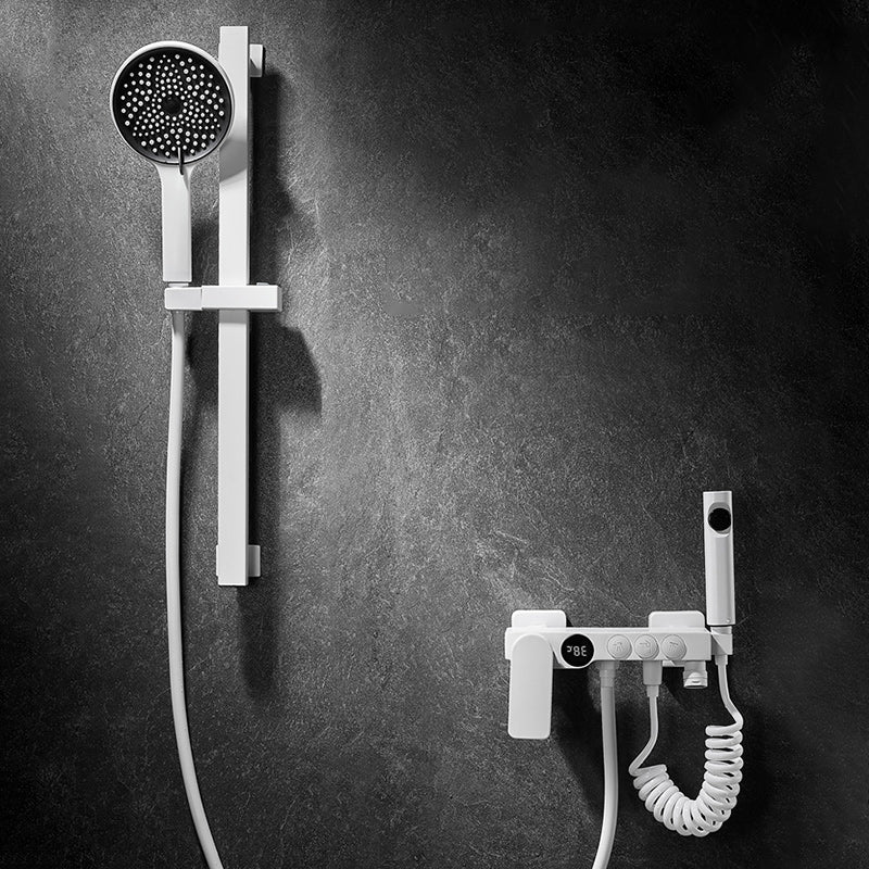 Lisslune | Round Shower Set White Wall Mounted Hand Shower Lever Handle Shower Hose Swiveling Shower Set