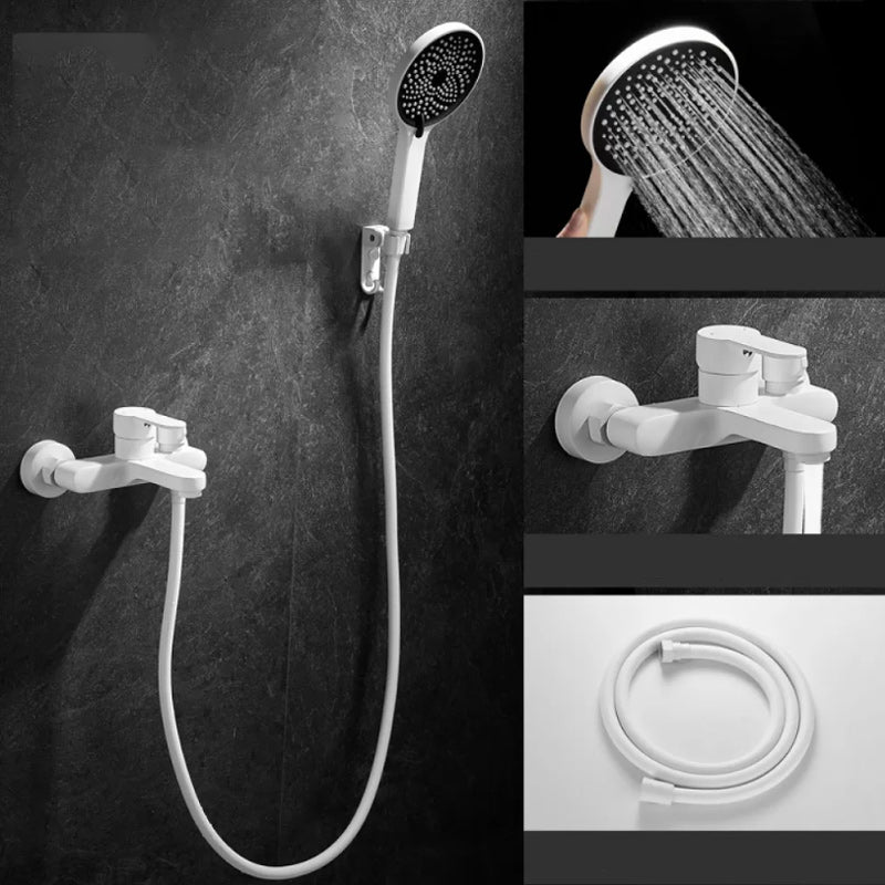 Lisslune | Round Shower Set White Wall Mounted Hand Shower Lever Handle Shower Hose Swiveling Shower Set